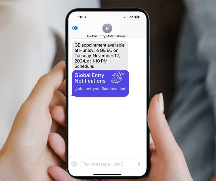 Phone receiving Global Entry appointment alert
